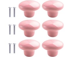 Set van 6 Keramische Meubelknoppen voor Kinderen - 32mm Diameter met Schroeven voor Kasten, Keuken en Slaapkamer (Roze)