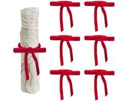 Set van 6 Kerst Servetringen met Rode Fluwelen Strik - Tafeldecoratie voor Feestdagen