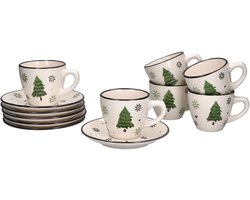 Set van 6 kerstboom koffiekopjes met schotel porselein voor 6 personen