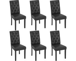 Set van 6, keukenstoelen met hoge rugleuning, gestoffeerde stoel, woonkamerstoel, gestoffeerde stoel, kunstleren bekleding, houten poten, voor eetkamer en keuken, zwart