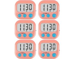 Set van 6 keukentimers, digitale timer, voor koken, timer, keukengereedschap voor bakken, tijdbeheer leren, zelfdiscipline herinnering, laboratoriumtimer, roze