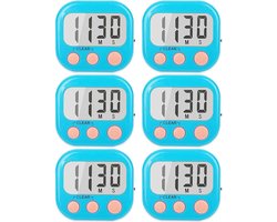 Set van 6 keukentimers, digitale timer, voor koken, timer, keukengereedschap voor bakken, tijdbeheer leren, zelfdiscipline herinnering, laboratoriumtimer, blauw
