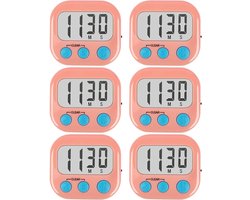 Set van 6 keukentimers, digitale timer, voor koken, timer, keukengereedschap voor bakken, tijdbeheer leren, zelfdiscipline herinnering, laboratoriumtimer, roze