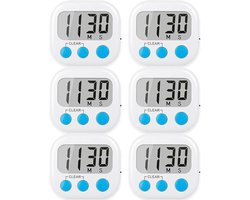 Set van 6 keukentimers, digitale timer, voor koken, timer, keukengereedschap voor bakken, tijdbeheer leren, zelfdiscipline herinnering, laboratoriumtimer, wit