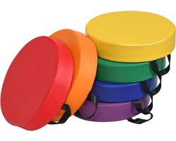 Set van 6 Kinder Zitkussens - Ronde Vloerkussens met Handvat - Makkelijk Stapelbaar