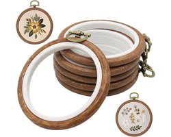 Set van 6 kleine borduurringen van 3 inch - Houten look rubberen ringen voor kruissteek, wanddecoratie en ambachtelijke projecten - Perfect cadeau voor borduurfans en creatievelingen