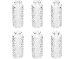 Set van 6 kleine doorzichtige vintage vazen voor tafeldecoratie, bruiloft en bloemen - 5,2 x 5 inch