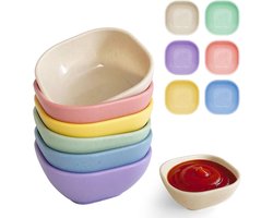 Set Van 6 Kleine Plastic Schaaltjes - Dipschaaltje - Dipsausbakjes - Materiaal Van Tarwestro - Verkrijgbaar In Meerdere Kleuren - Valbestendig en Duurzaam - Voor Bijgerechten, Ketchup, Snacks, Noten, Kruiden