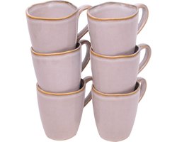 Set van 6 koffiekopjes - 350 ml - 6 personen - Lagos - wit met bruine spikkel - Portugees stoneware