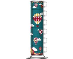 Set van 6 koffiekopjes Bialetti Winter Wonderland Turkoois Porselein 80 ml 6 Onderdelen (6 Stuks)
