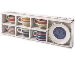 Set van 6 Koffiekopjes met Schotels Stoneware