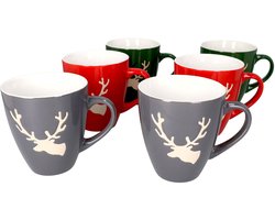 Set van 6 koffiemokken deer conical 400ml elk 2 x grijs, groen, rood - 23104792
