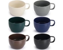 Set van 6 Koffiemokken - Koffiekoppen 350ml - Duurzame Lichtgewicht Plastic Mokken voor Thuis - Buiten - Picknick - Kamperen - Perfecte Verjaardagscadeau