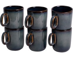 Set van 6 koffiemokken - met oor - 250 ml - 6 persoons - blauw met groen - Portugees stoneware - Porto - Kade 171 kopjes - hip en trendy