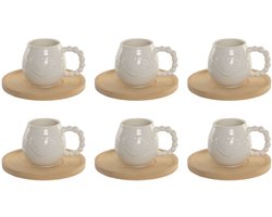 Set van 6 kopjes met schotel Home ESPRIT Wit Bamboe Porselein 150 ml