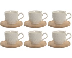 Set van 6 kopjes met schotel Home ESPRIT Wit Bamboe Porselein 90 ml
