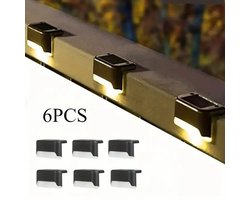 Set van 6 LED Solar Buitenlampen – Dubbelkleurige Tuinverlichting op Zonne-Energie met Bewegingssensor, Waterdicht, Met Dimfunctie & Noodverlichting – Inclusief Plakstrips én Schroeven – Voor Veranda, Pad & Tuin