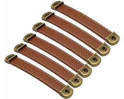 Set van 6 Leren Handgrepen 160mm voor Keukenkasten, Moderne Leren Handgrepen voor Meubels en Deuren