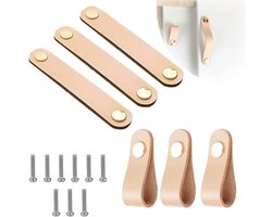 Set van 6 Leren Meubelhandgrepen voor Keuken- en Badkamerkasten, Inclusief Schroeven, 2 Modellen, Duurzaam en Stijlvol