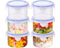 - Set van 6 luchtdichte voedselcontainers 300 ml - Herbruikbare plastic containers - Ideaal voor snacks en yoghurt - Veilig voor magnetron en koelkast