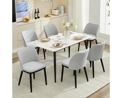 Set van 6 Luxe Eetkamerstoelen - Linnen Bekleding - grijs - Met Houten Poten - Gestoffeerde Keukenstoelen - Modern & Ergonomisch
