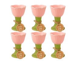 Set van 6 Luxe Keramieken Tulp Eierdoppen – Roze – Perfect voor Kerst Ontbijt, Brunch & Tafeldecoratie