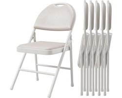 Set van 6 Luxe Klapstoelen - Ergonomische Eetkamerstoel met Hoge Rugleuning - PU Leer & Metalen Frame - Ruimtebesparend - beige