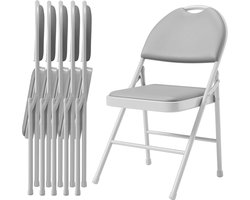 Set van 6 Luxe Klapstoelen - Ergonomische Eetkamerstoel met Hoge Rugleuning - PU Leer & Metalen Frame - Ruimtebesparend - Grijs