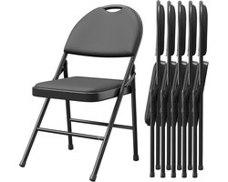 Set van 6 Luxe Klapstoelen - Ergonomische Eetkamerstoel met Hoge Rugleuning - PU Leer & Metalen Frame - Ruimtebesparend - Zwart