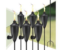 Set van 6 metalen tuinfakkels met 3-polige grondpen voor terras en gazon