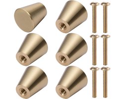 Set van 6 meubelknoppen, gouden meubelgrepen, massief koperen kastknoppen, ladeknoppen voor kasten, boekenplanken, ladekast (15 x 15 mm)