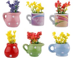 Set van 6 Mini Keramische Vazen Magneten voor Koelkast, 3D Planten Magneten voor Keuken en Kantoor Decoratie met Nepbloemen