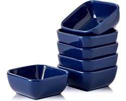 Set van 6 Mini Porseleinen Dipschalen - Ideaal voor Soja Saus, Tomatensaus en BBQ Sauzen - Vierkante Vorm in Marineblauw