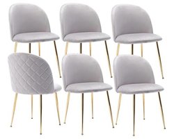 Set van 6 moderne eetkamerstoelen met fluweel en gouden poten