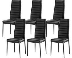 Set van 6 Moderne Eetkamerstoelen met Gestoffeerde Lederen Stoelen, Ruimtebesparende Zijstoelen voor Keuken Of Eetkamer, Comfortabele Kussens En Stevige metalen Poten, Zwart
