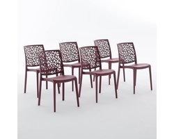 Set van 6 Moderne Resin Design Stoelen voor Buiten en Binnen (Merlot Rood)