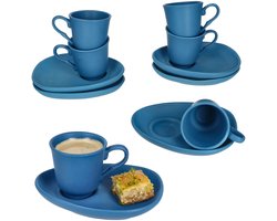 Set van 6 MOKKA espressokopjes met schotels in matblauw porselein - TT10676