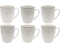 Set van 6 Mokken 355 ml – Porselein – Sandy – Ard’time | Taupe Mix & Match Design