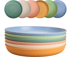 Set van 6 Onbreekbare Diepe Borden voor Kamperen, Perfect voor Salades, Pasta en Feesten, Magnetron- en Vaatwasmachinebestendig