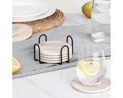 Set van 6 onderzetters- absorberende stenen onderzetters voor drankjes met houder- keramische onderzetters in zwart marmerlook voor tafelbescherming- ideaal als decoratie voor de salontafel of als cadeau voor een housewarming.