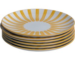 Set van 6 ontbijtborden - 20,5 cm - 6 persoons - wit met gele streep - aardewerk - Valencia style - Kade 171 borden - hip en trendy