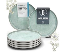 Set van 6 Ontbijtborden en Dessertborden - Trendy Taartborden, Vaatwasser en Magnetronbestendig - Kleine Borden, Saladborden - Pure Living Tafelgerei in Licht Turquoise
