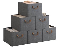 Set van 6 opbergboxen – Grijs 35L (42x32x26 cm), opvouwbaar en stapelbaar