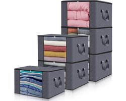 Set van 6 opbergzakken (90 L), opbergdoos met deksel, grote verhuisdoos voor het opbergen van kleding, opvouwbare opbergdoos, kan kleding, knuffels en dekbedden opbergen