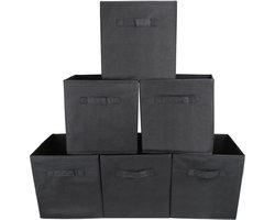 Set van 6 Opvouwbare Kubus Opbergdoos, Cube Box Organisator Mand Container met Handgreep voor Thuiskantoor Kwekerij Organisatie, 26,7 x 26,7 x 27,8 cm - zwart
