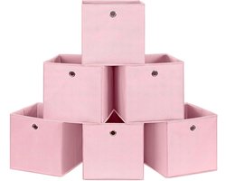 Set van 6 opvouwbare opbergdozen, stoffen opbergkubussen, kledingorganizer, speelgoedbakken met doorvoertule, 30 x 30 x 30 cm, voor slaapkamer, woonkamer, roze
