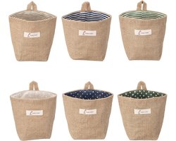 Set van 6 Opvouwbare Opbergmanden met Hanger - Kleine Katoen Linnen Opbergzakken voor Kinderspeelgoed en Kleine Items