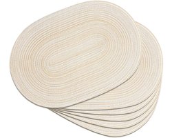 Set van 6 ovale gevlochten placemats (30,5 x 45,7 cm) voor eettafels – Natuurlijk geweven, hittebestendige placemats (ovaal beige)