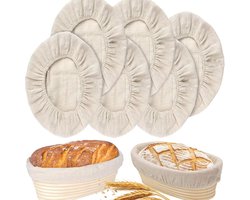 Set van 6 ovale linnen bekledingen voor banneton rijsmanden, elastische stoffen hoezen voor lang brood zuurdesem thuisbakken en professionele bakkerijgebruik