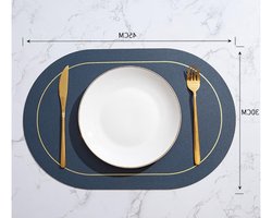 Set van 6 Ovalen Tafelonderzetters van Leer 45 cm x 30 cm, Wasbaar, Antislip en Warmtebestendig in Geel en Zilver voor Eetkamer Decoratie
